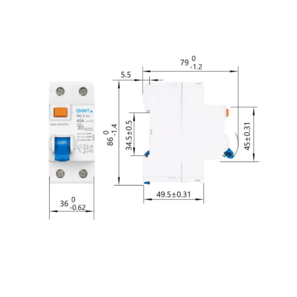 เบรคเกอร์กันดูด 25 แอมป์ 2 โพล 30MA 10KA CHINT RCCB NL1-63 2P TYPE AC_6